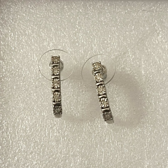 Sterling Silver 925 1/10 CTTW Diamond Hoop Earrings  New - Picture 6 of 15